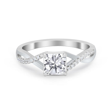 Infinity Shank Princess Cut Engagement Ring Simulated Cubic Zirconia 925 Sterling Silver